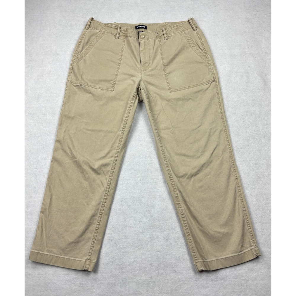 Lands' End Women's 18W Mid Rise Straight Leg Pants‎ Khaki Tan Casual Trousers
